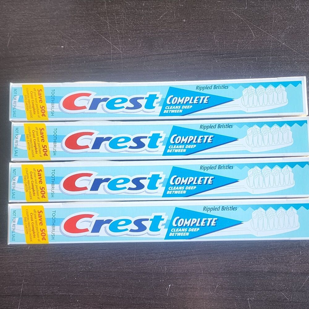 Lot of 4 VTG 1990s Crest Complete Toothbrushes Rippled Bristles Soft New Sealed